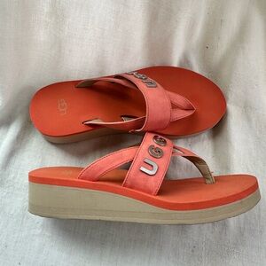 UGG Australia Luna Logo Charm Wedge Flip Flop Sandals - Sz 7 - Color: Salmon
